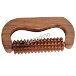 The Woodino Arm Acupressure Wooden Massager features a spiked roller and curved handle for muscle relaxation, with Woodino printed on the roller.