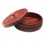 Woodino Wooden Hand Carving Chapati Box Casseroles Plain(Size- 8 inch dia)