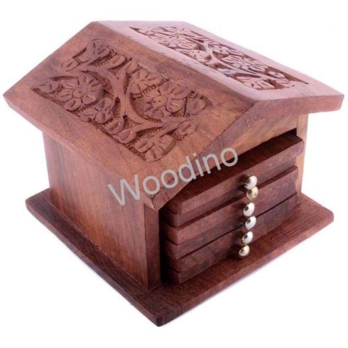 Woodino Hut Design Carving Coaster