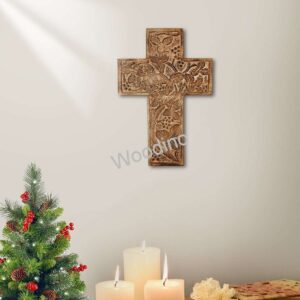 Woodino Antique Look Wooden Carving Jesus Cross