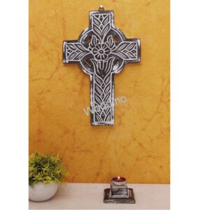 Woodino Wood Jesus Cross Fancy Carving Wall Decor