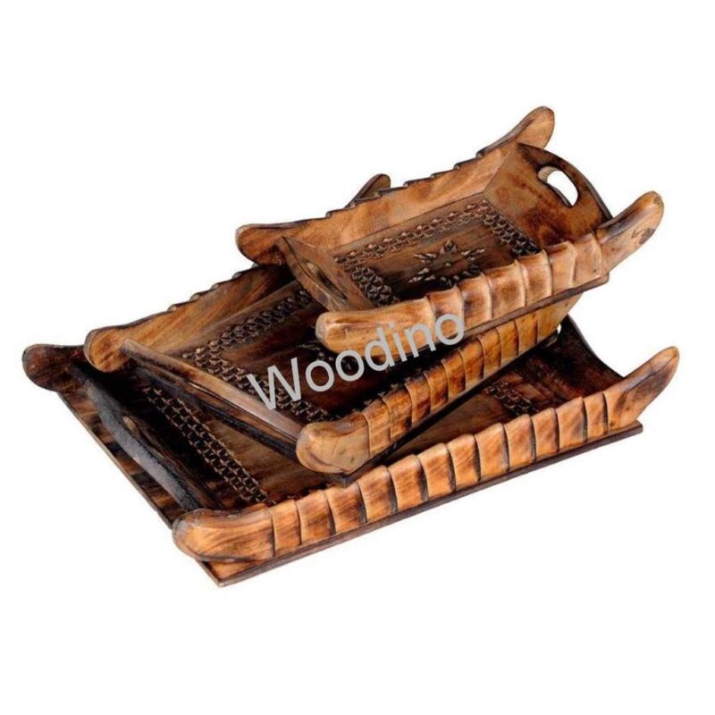 Woodino Set of 3 Antique Wooden Tray