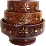 Woodino Brass Work Wooden Bowl Set