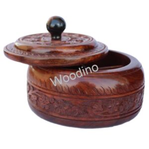 Woodino Wooden Carving Round Spice Container - 7 Inch