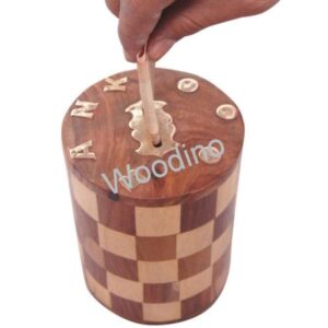 Woodino Chess Style Round Coin Box