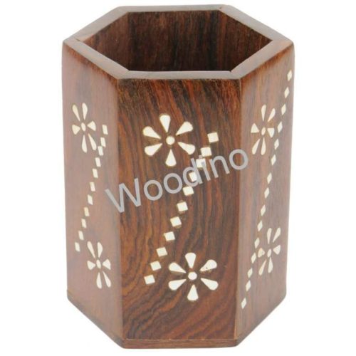 Woodino Sheesham Octa White Work Pen Jar