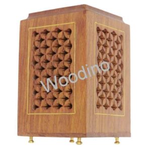 Woodino Wooden Jaali Brass Stand Points Pen Jar