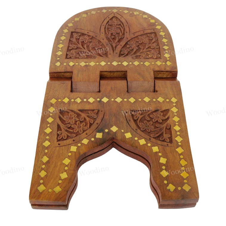 Woodino Brass and Carving Work Rehal Book Stand 13 Inch
