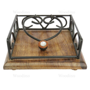 Woodino Wrought Iron Wooden Base Tissue Holder