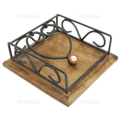 Woodino Wrought Iron Wooden Base Tissue Holder
