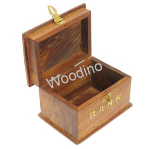 Woodino Hut Shape Wooden Chest Coin Bank