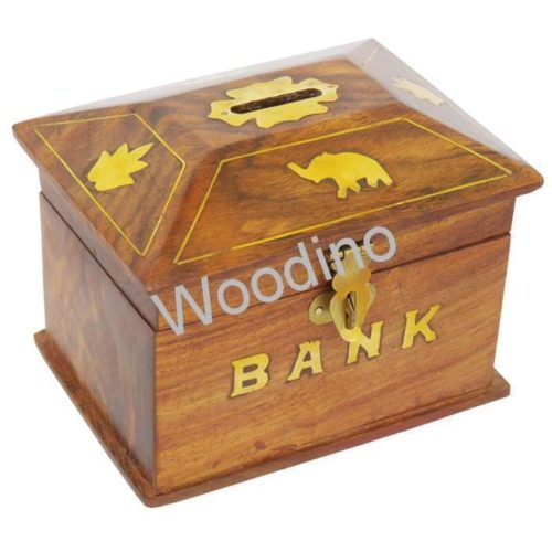 Woodino Hut Shape Wooden Chest Coin Bank