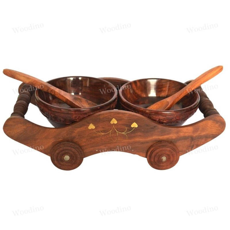 Woodino Dry Fruit Trolly Two Bowls With Spoon