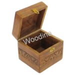 Woodino Wooden Carved Square Money Bank 4x4 Inch