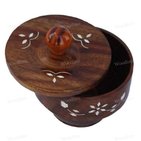 Woodino Wooden Container Sugar Bowl 4 Inch with Lid