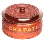 Woodino Carving Work Brass Written Wooden Chapati Box Casseroles(Plain Inside)