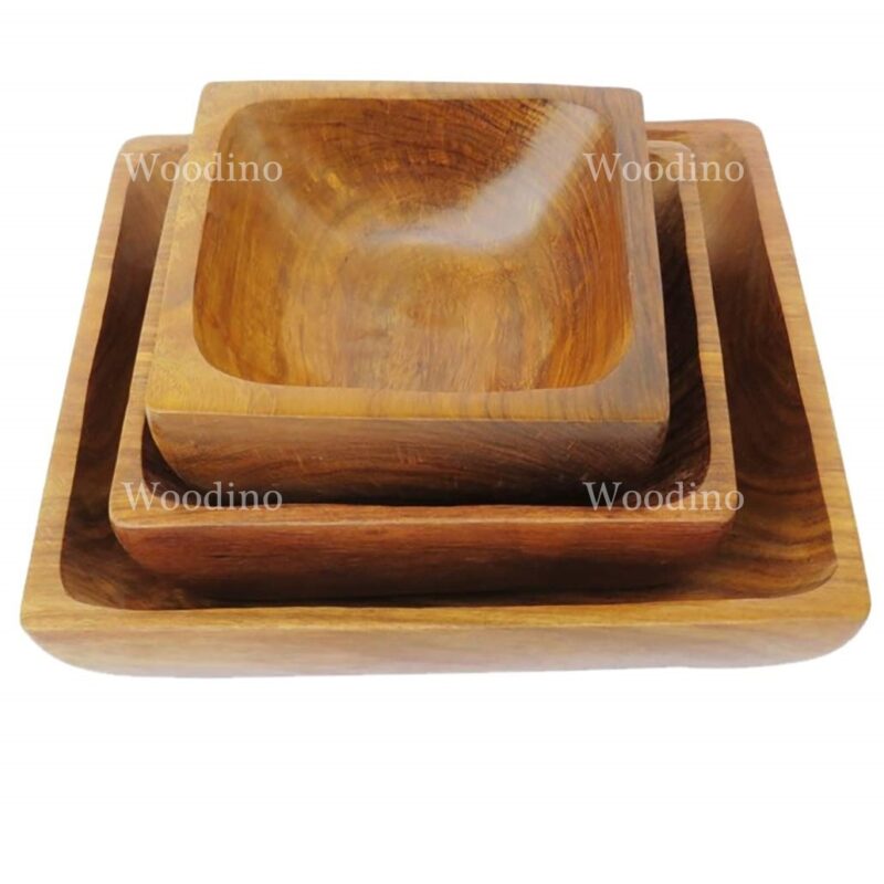 Woodino Premium Square Bowl Set of 3 (5"-6"-7" Inch)
