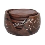 Woodino Wooden Round 3.5 Inch Lotus Coaster Set