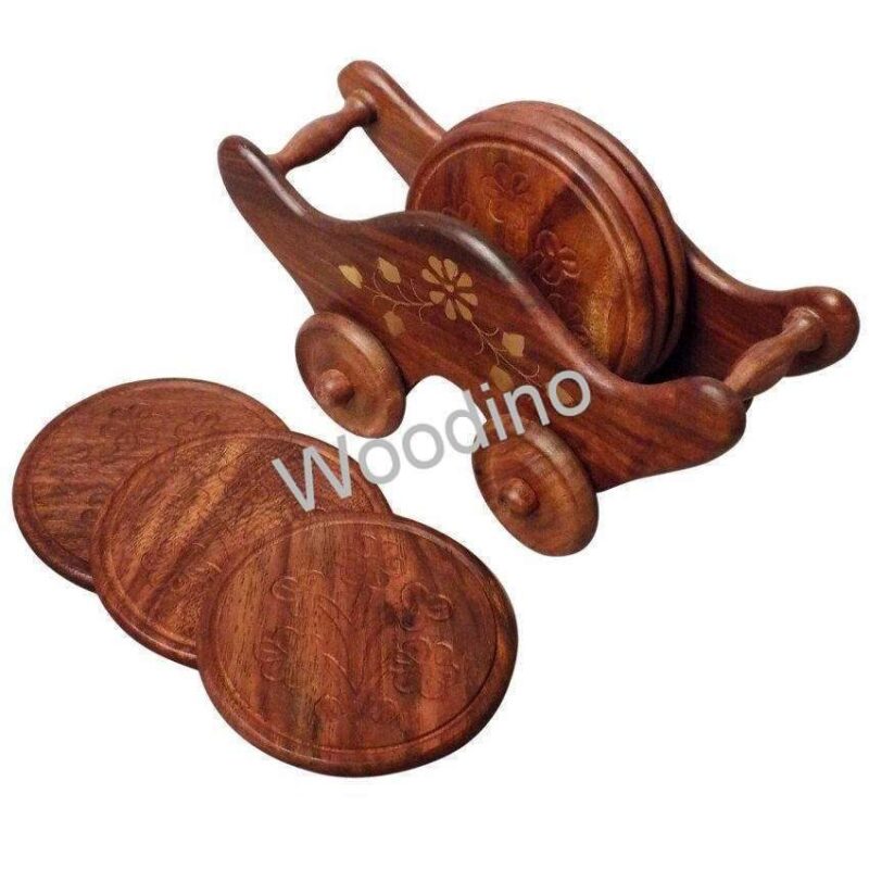 Woodino Brass Work Embossed Trolley Coaster Set
