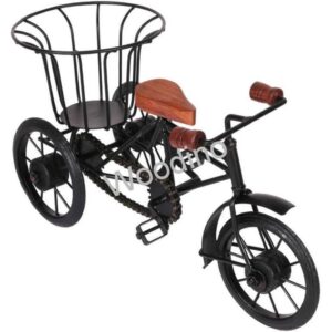 Woodino Wrought Iron Wooden Basket Rickshaw