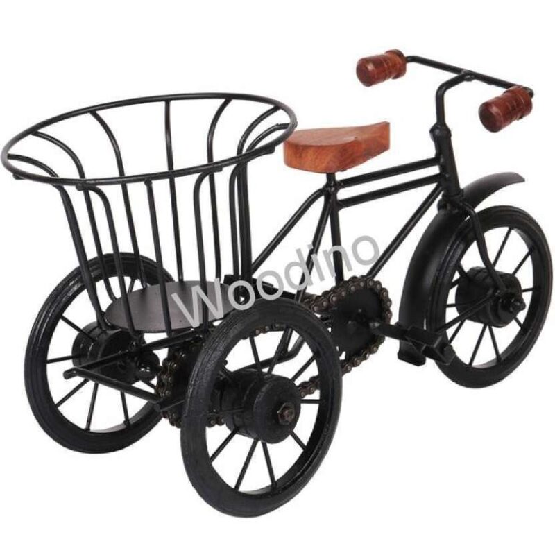 Woodino Wrought Iron Wooden Basket Rickshaw