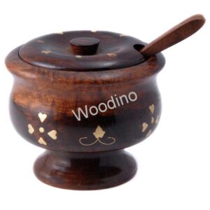 Woodino Brass Work Small Spice or Sugar Pot With Spoon