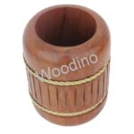 Woodino Round Golden Strip Sheesham Pen Jar