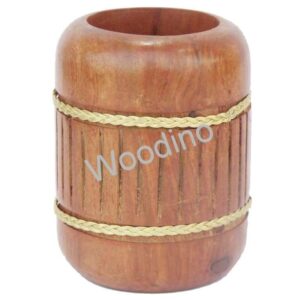 Woodino Round Golden Strip Sheesham Pen Jar