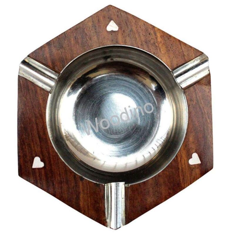 Woodino Hexa Design Wooden White Work Ashtray