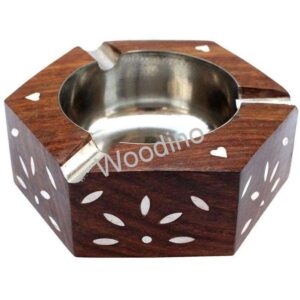 Woodino Hexa Design Wooden White Work Ashtray