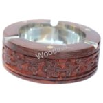 Woodino Sheesham Wood Carving Work Round Ashtray