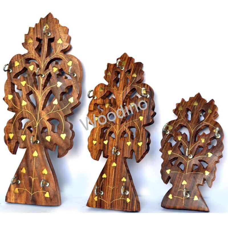 Woodino Brass Work Tree Set of 3 Key Holder