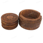 Woodino Premium Sheesham Wood Full Carved Round Coasters Set