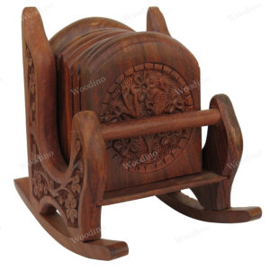 Woodino Premium Carving Work Rocking Chair Coaster Set