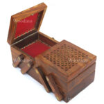 Woodino Sheesham Wood Sliding Jewellery Box Net Design