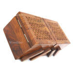 Woodino Sheesham Wood Sliding Jewellery Box Net Design