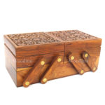 Woodino Sheesham Wood Carving Sliding Jewellery Box