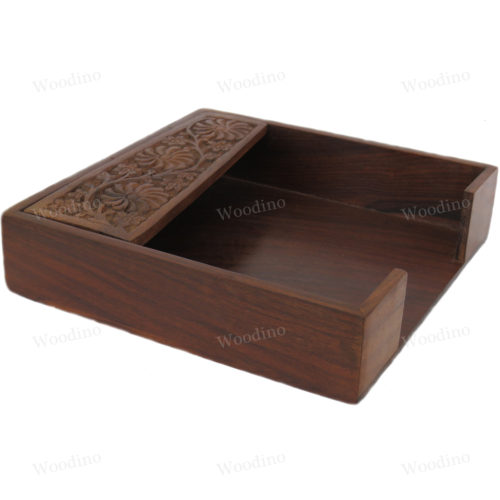 Woodino Sheesham Wood Carved Tissue Holder