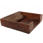 Woodino Sheesham Wood Brass Work Napkin Box