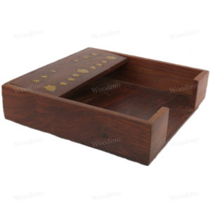 Woodino Sheesham Wood Brass Work Napkin Box