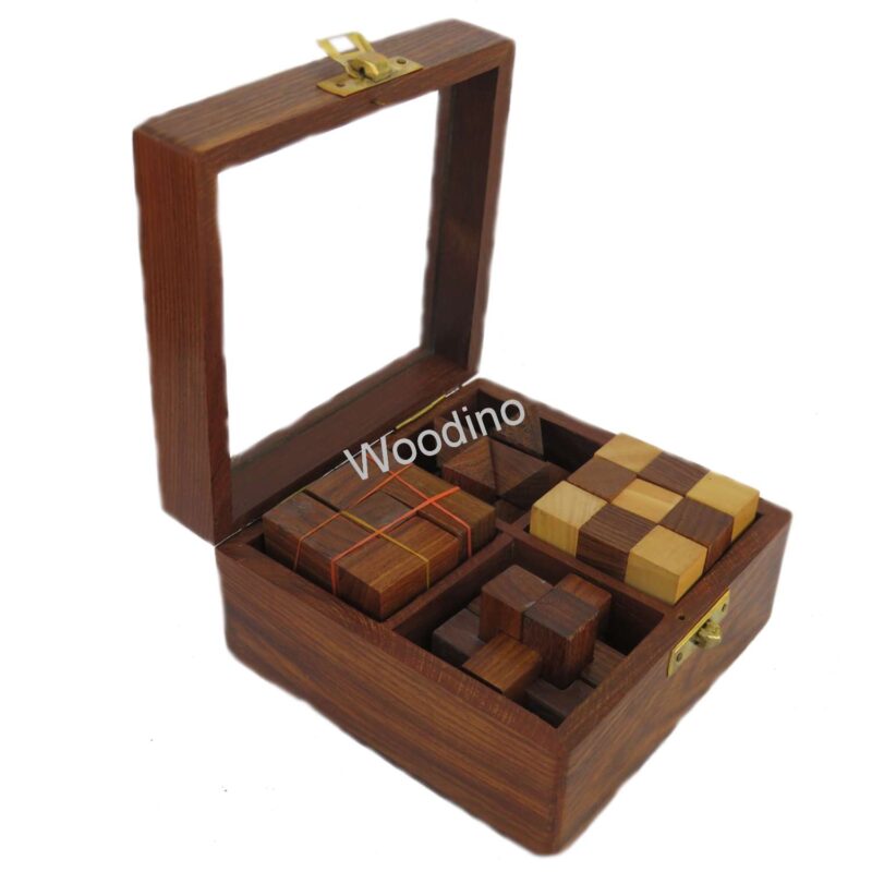 WOODINO 4 IN 1 BOX WOODEN STAR PYRAMID PUZZLE GAME