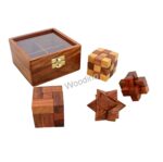 WOODINO 4 IN 1 BOX WOODEN STAR PYRAMID PUZZLE GAME