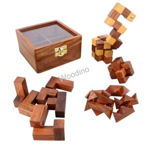 WOODINO 4 IN 1 BOX WOODEN STAR PYRAMID PUZZLE GAME
