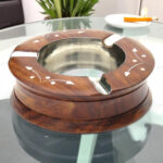 Handmade Round Ashtray with White Inlay on Sheesham Wood Grains