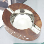 Woodino Sheesham Wood White Work Oval Ashtray