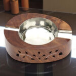 Woodino Sheesham Wood White Work Oval Ashtray