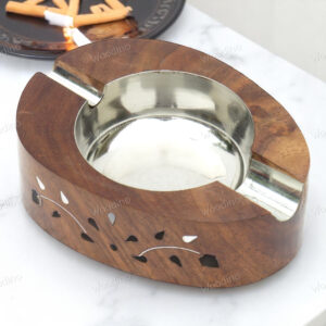 Woodino Sheesham Wood White Work Oval Ashtray