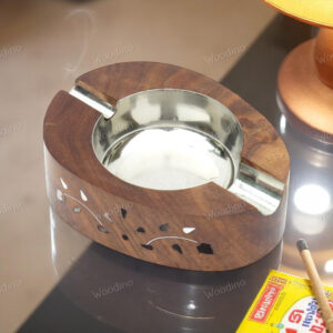 Woodino Sheesham Wood White Work Oval Ashtray