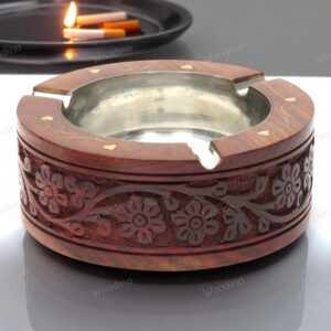 Woodino Sheesham Wood Carving Work Round Ashtray