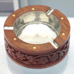 Woodino Sheesham Wood Carving Work Round Ashtray